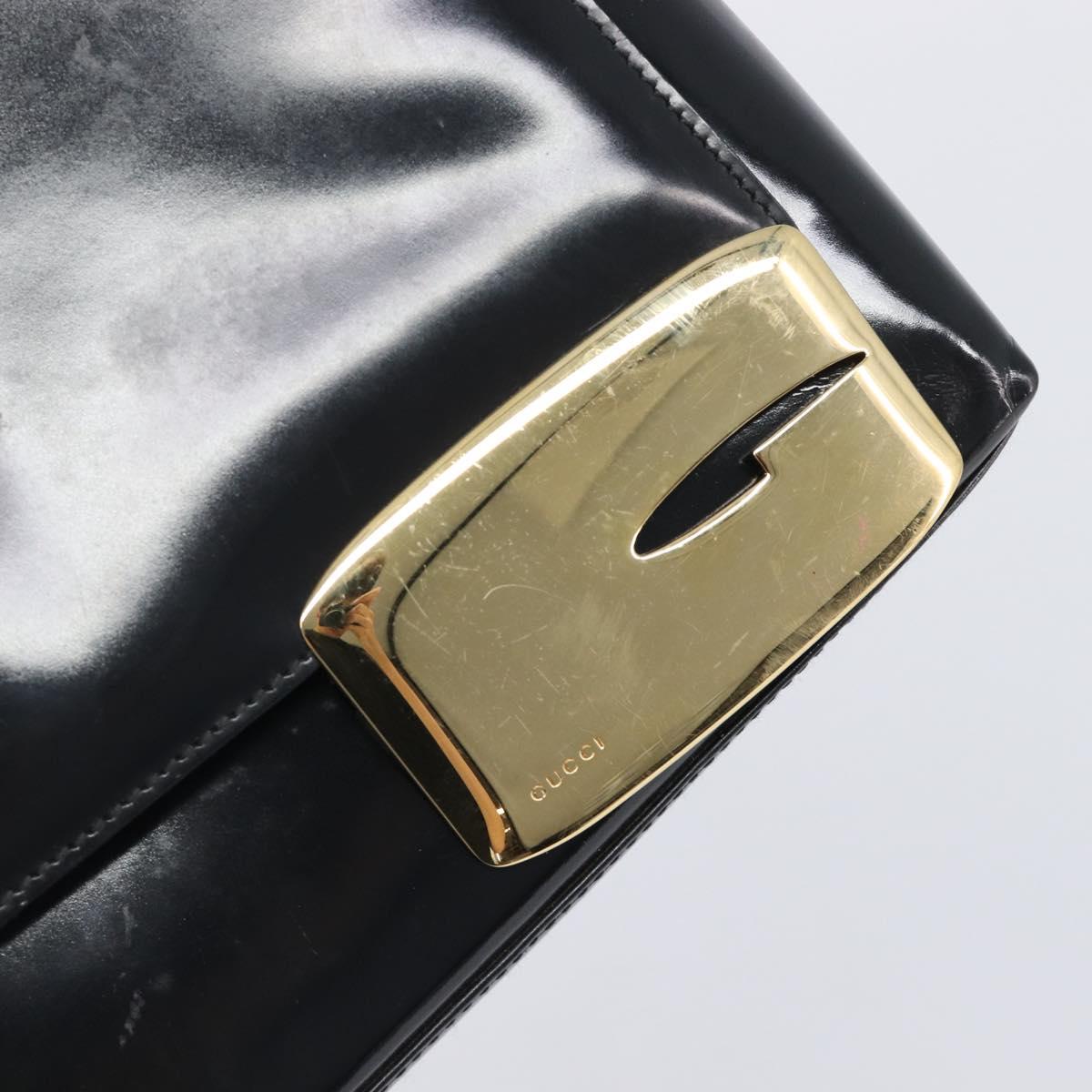 GUCCI Shoulder Bag Patent Black Gold Tone 001 3444 1812 Auth 201274