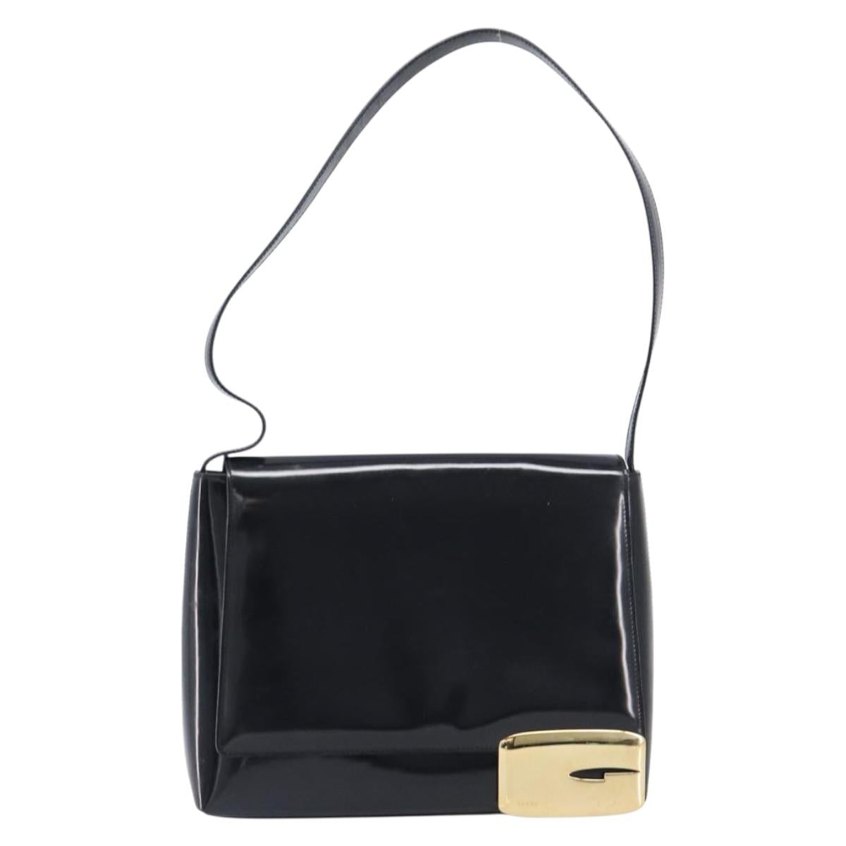 GUCCI Shoulder Bag Patent Black Gold Tone 001 3444 1812 Auth 201274