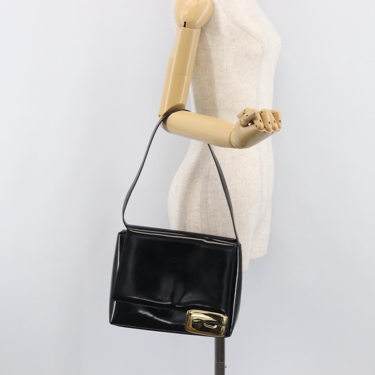 GUCCI Shoulder Bag Patent Black Gold Tone 001 3444 1812 Auth 201274