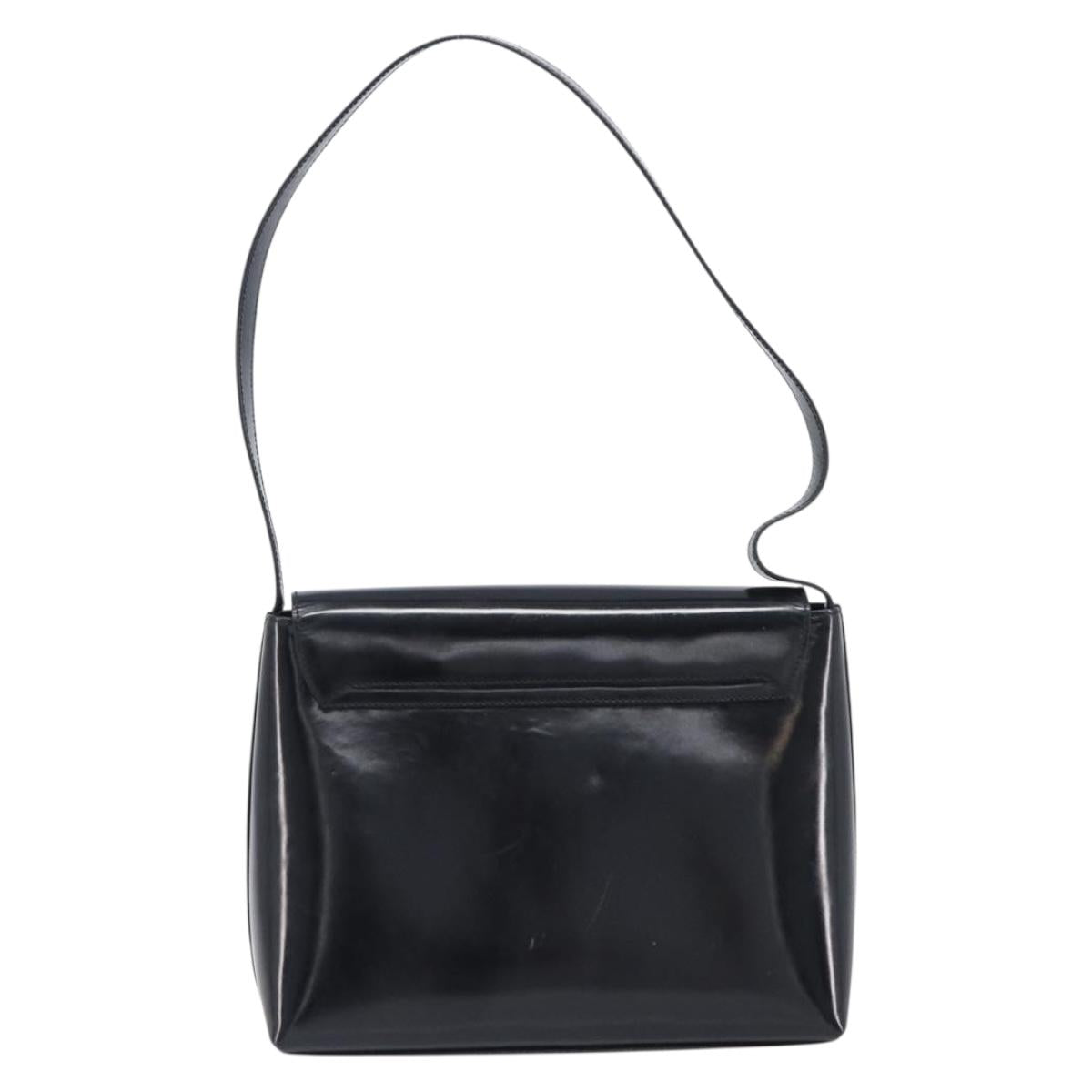 GUCCI Shoulder Bag Patent Black Gold Tone 001 3444 1812 Auth 201274