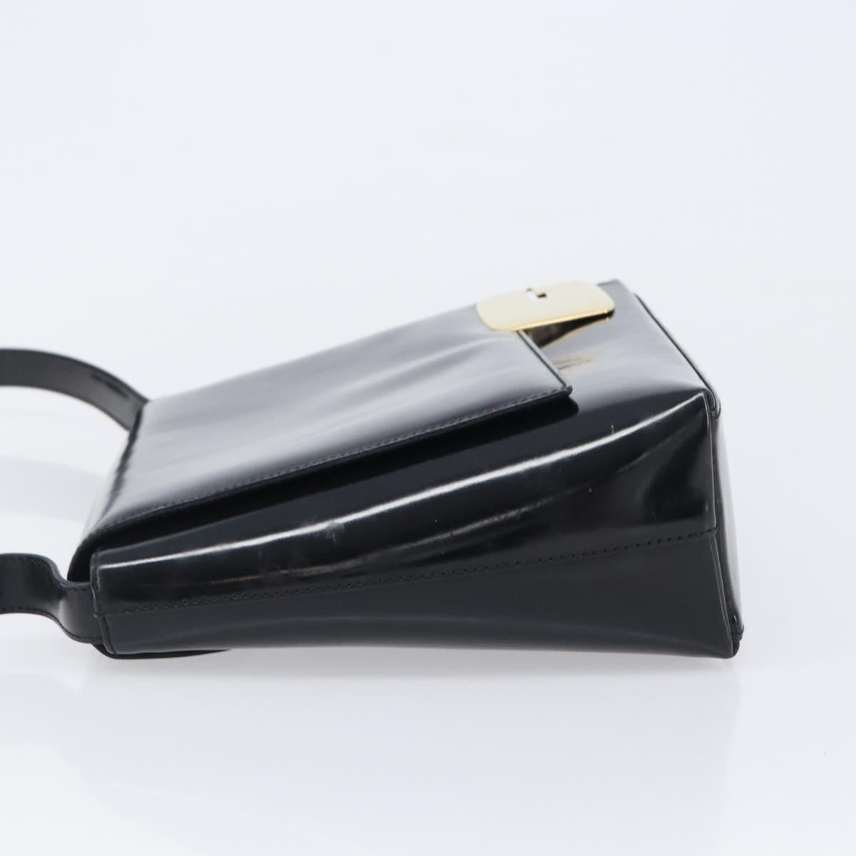 GUCCI Shoulder Bag Patent Black Gold Tone 001 3444 1812 Auth 201274