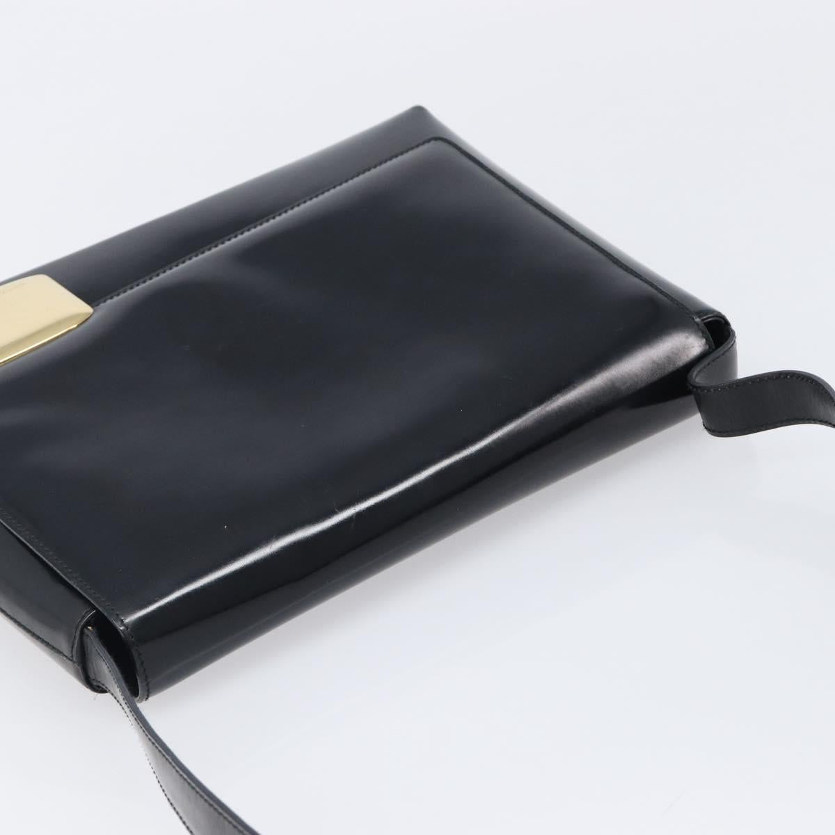 GUCCI Shoulder Bag Patent Black Gold Tone 001 3444 1812 Auth 201274