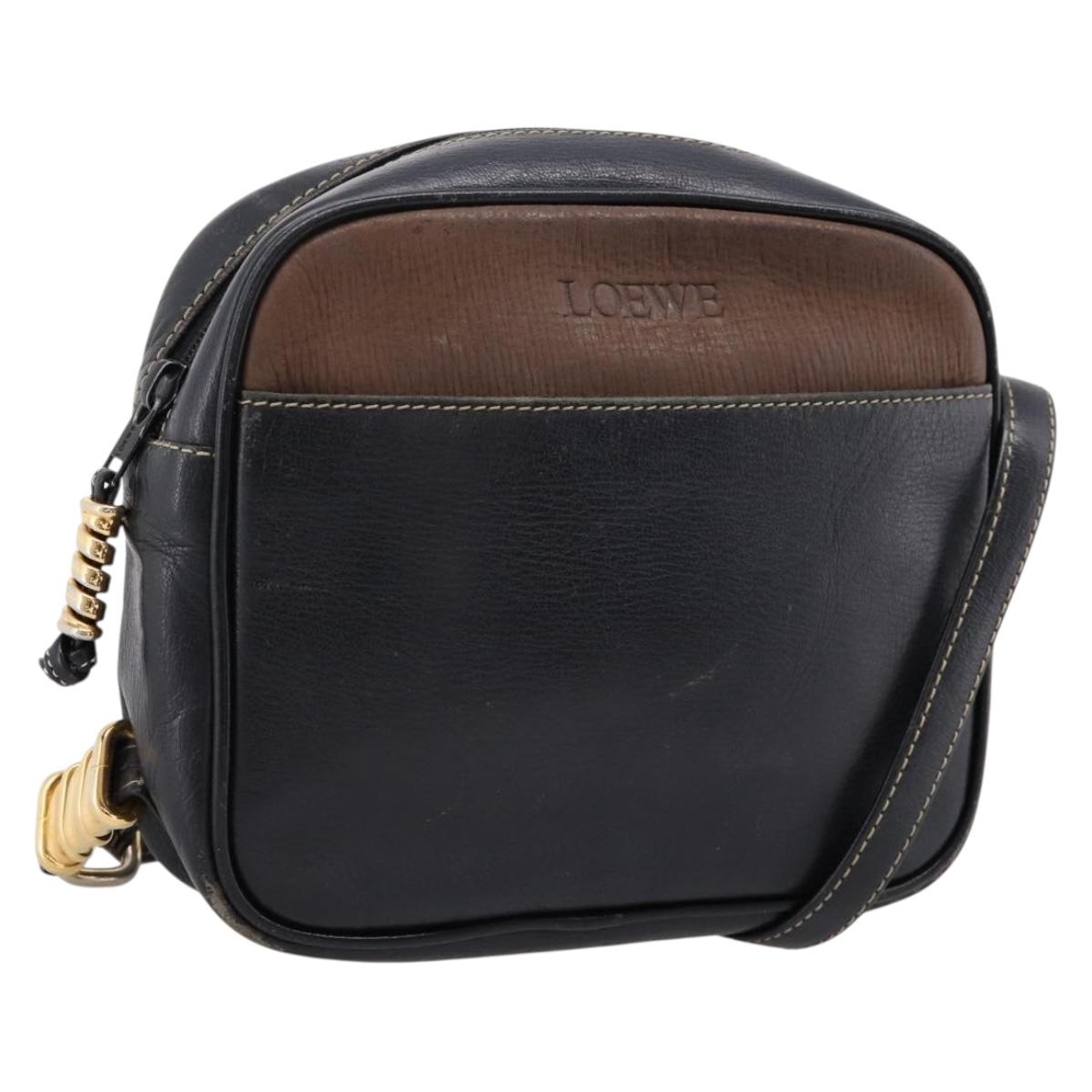 LOEWE Shoulder Bag Leather Black Gold Tone Auth 201277