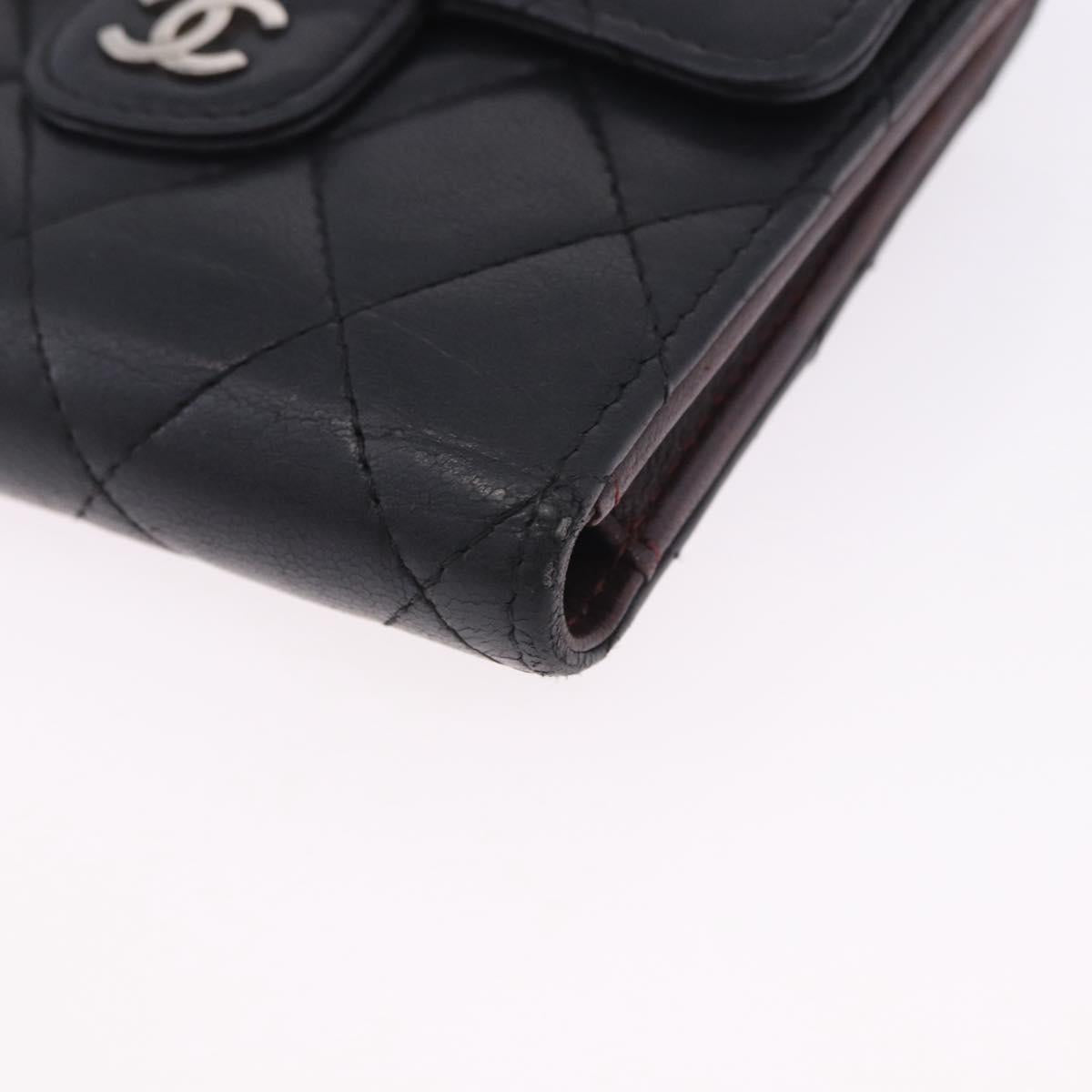 CHANEL Matelasse Bifold Wallet Lamb Skin Black Silver CC Auth 201281A
