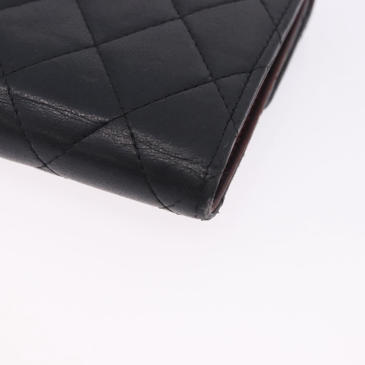 CHANEL Matelasse Bifold Wallet Lamb Skin Black Silver CC Auth 201281A