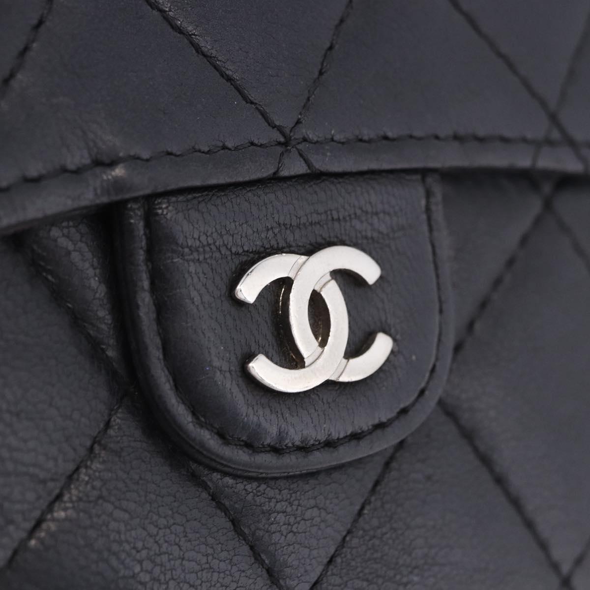 CHANEL Matelasse Bifold Wallet Lamb Skin Black Silver CC Auth 201281A