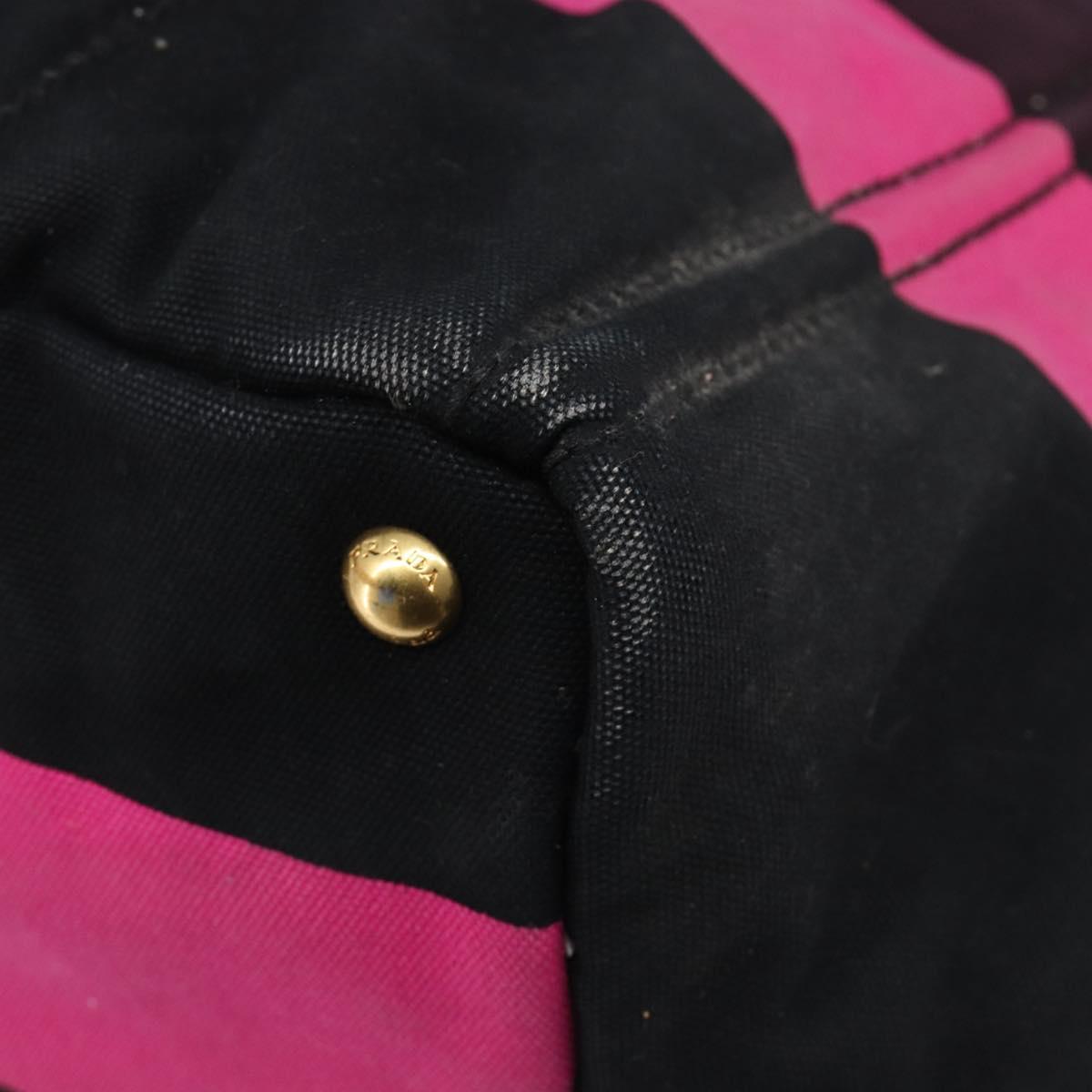 PRADA Canapa GM Hand Bag Canvas Black Pink Auth 201284