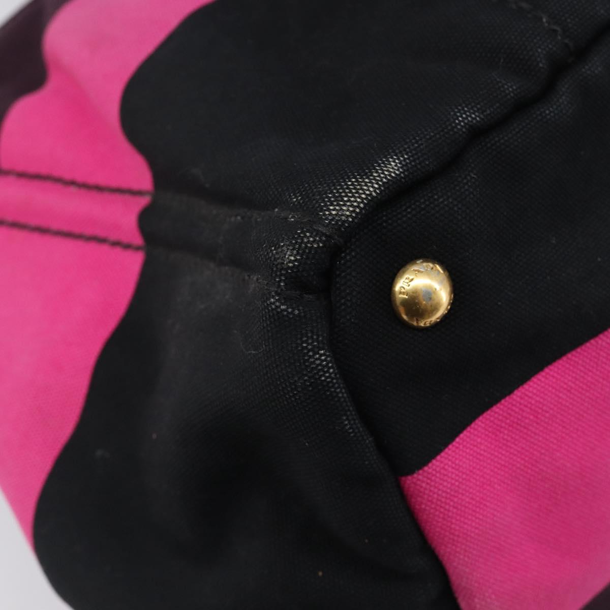 PRADA Canapa GM Hand Bag Canvas Black Pink Auth 201284