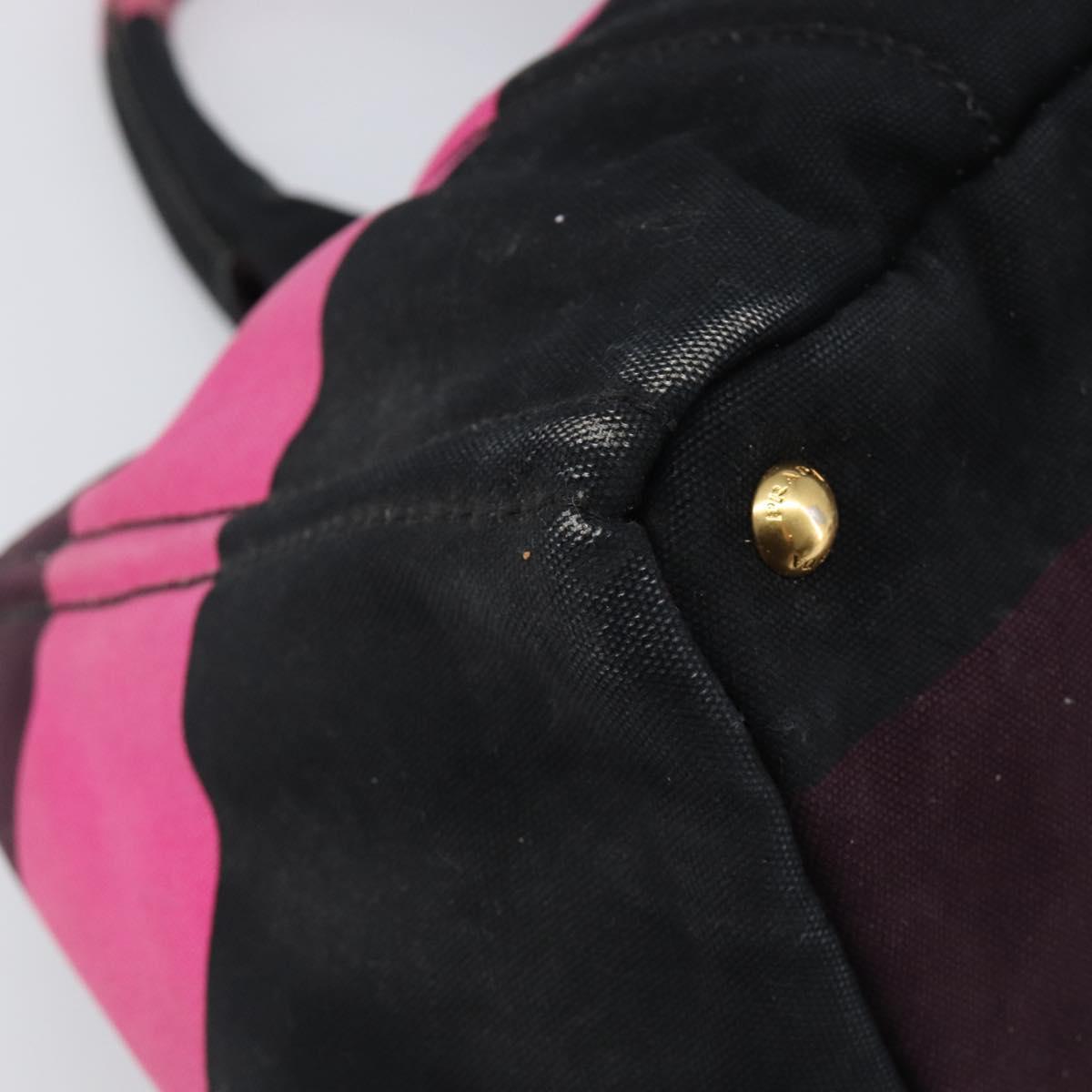 PRADA Canapa GM Hand Bag Canvas Black Pink Auth 201284