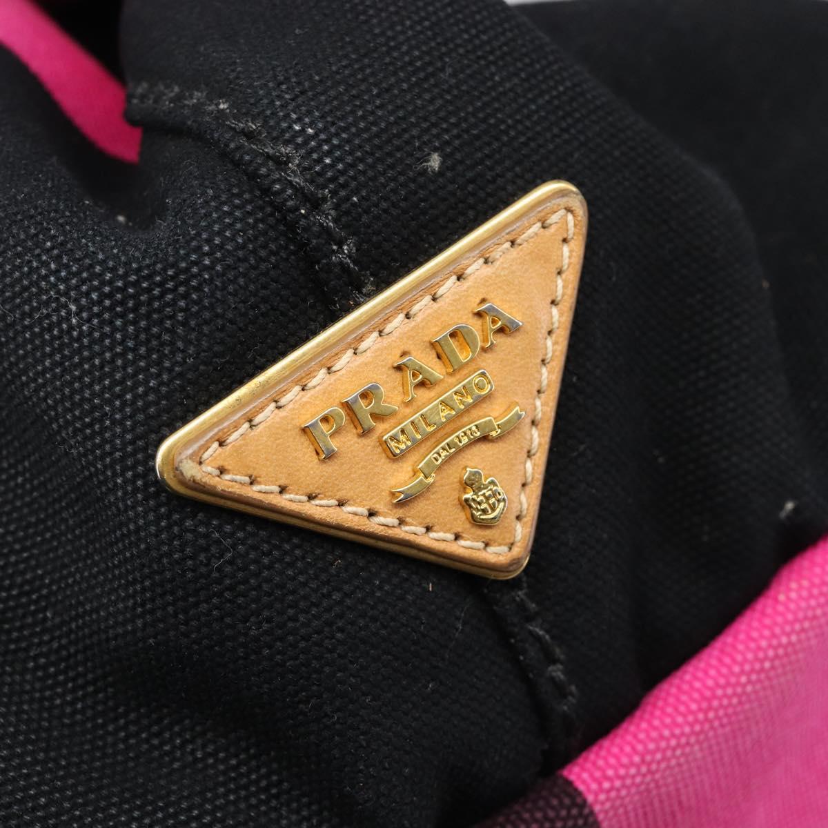 PRADA Canapa GM Hand Bag Canvas Black Pink Auth 201284