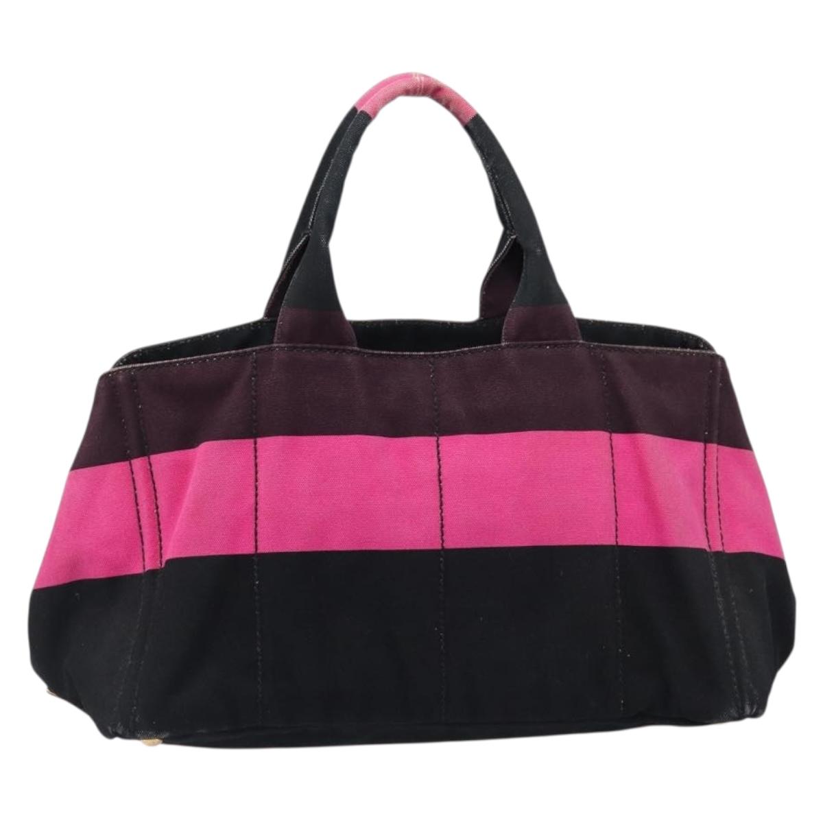 PRADA Canapa GM Hand Bag Canvas Black Pink Auth 201284