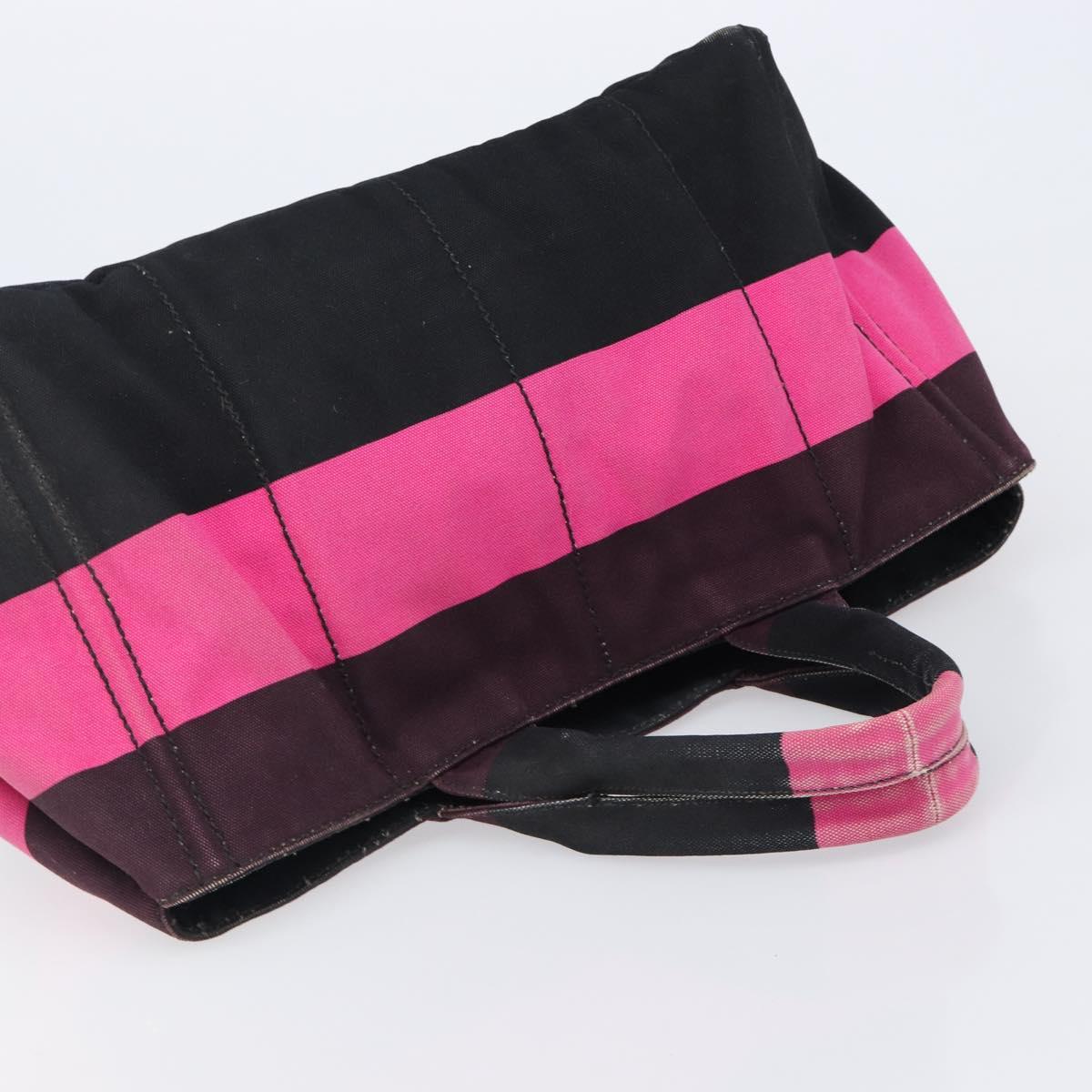PRADA Canapa GM Hand Bag Canvas Black Pink Auth 201284