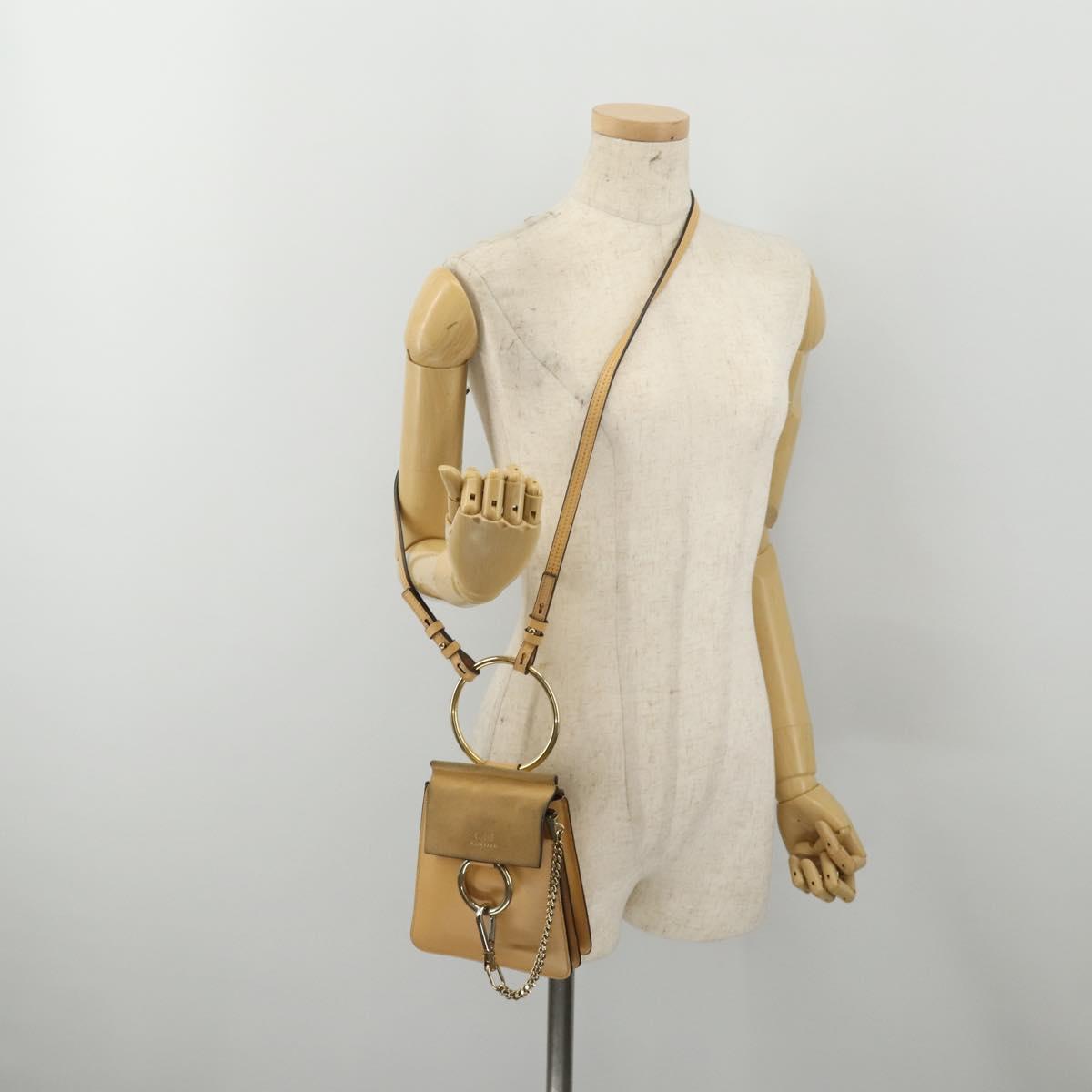 Chloe Fay Shoulder Bag Suede Beige Gold Tone Auth 201285