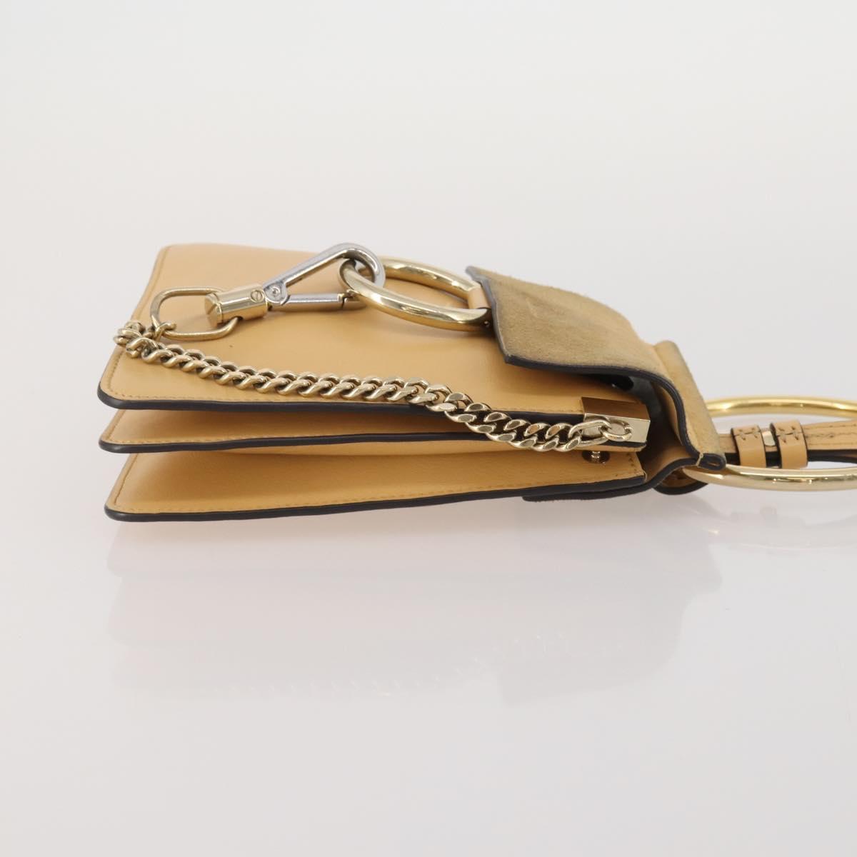 Chloe Fay Shoulder Bag Suede Beige Gold Tone Auth 201285