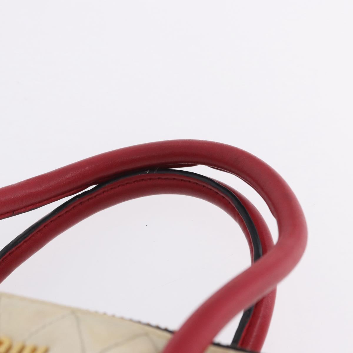 Miu Miu Biker Matelasse Hand Bag Leather 2way Ivory Red Auth 201287