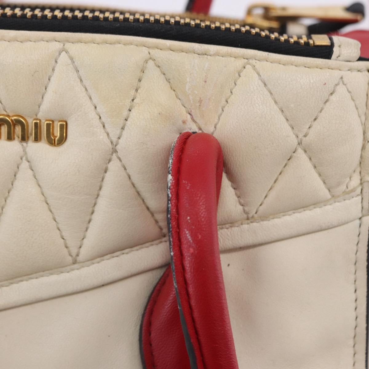 Miu Miu Biker Matelasse Hand Bag Leather 2way Ivory Red Auth 201287