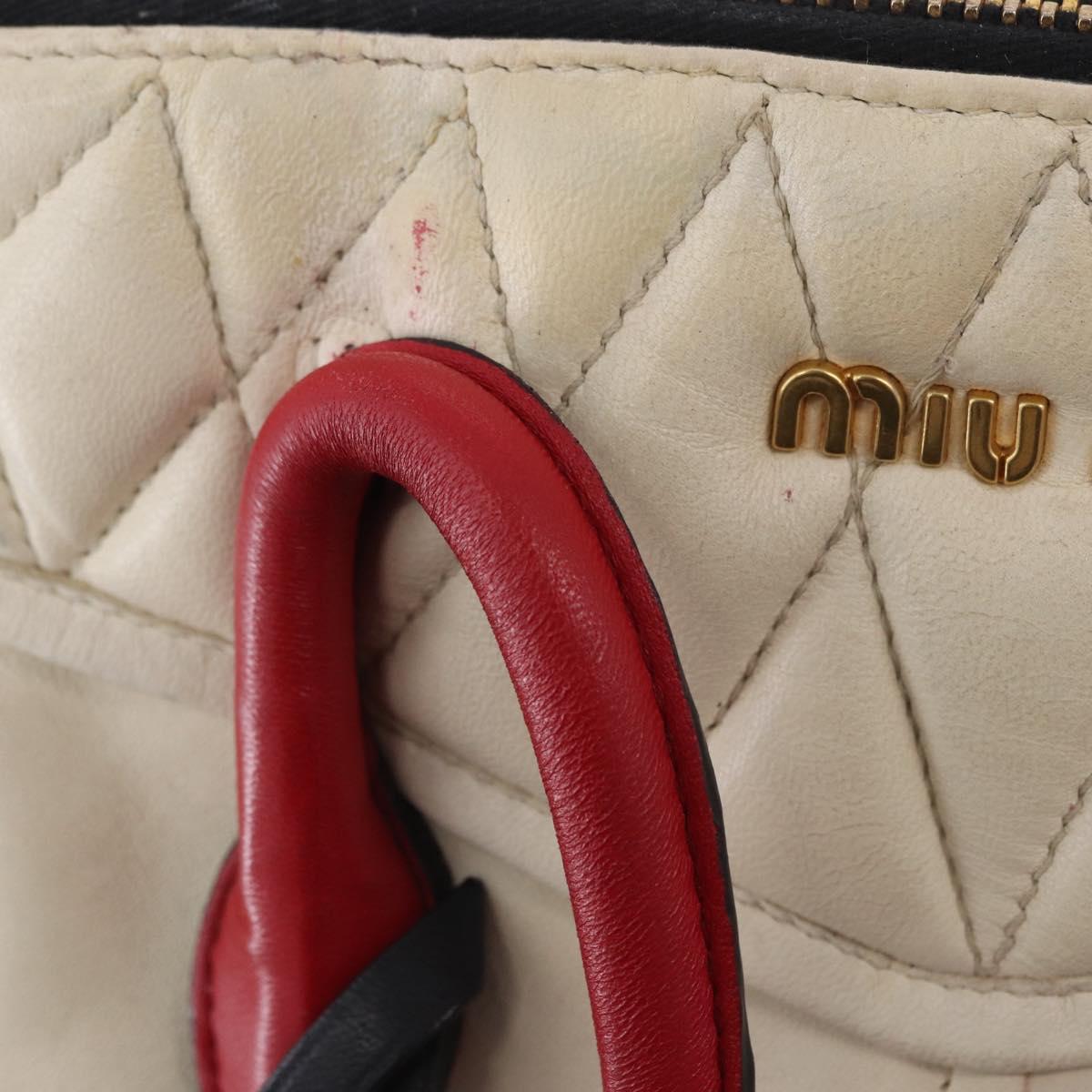 Miu Miu Biker Matelasse Hand Bag Leather 2way Ivory Red Auth 201287