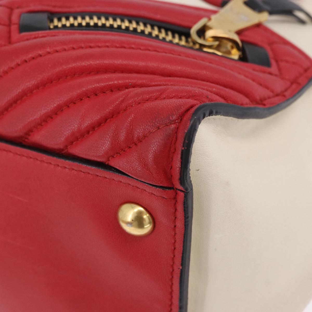 Miu Miu Biker Matelasse Hand Bag Leather 2way Ivory Red Auth 201287