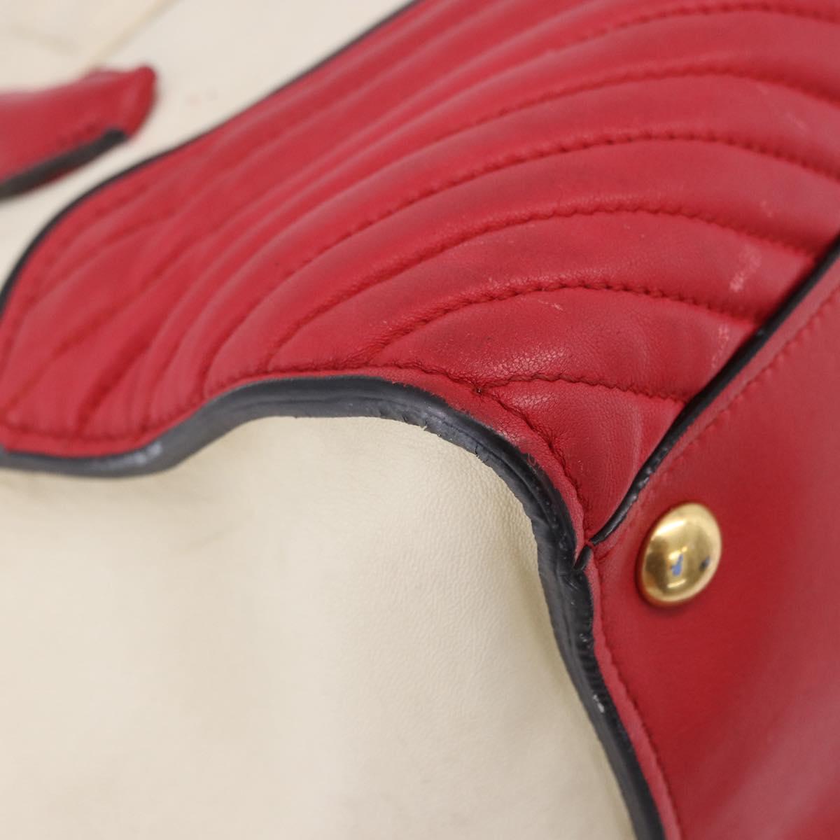 Miu Miu Biker Matelasse Hand Bag Leather 2way Ivory Red Auth 201287