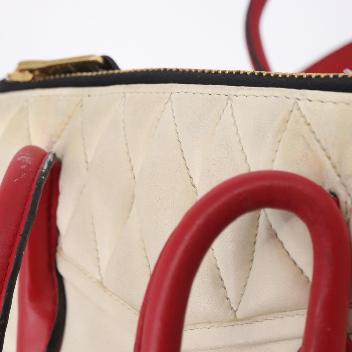 Miu Miu Biker Matelasse Hand Bag Leather 2way Ivory Red Auth 201287