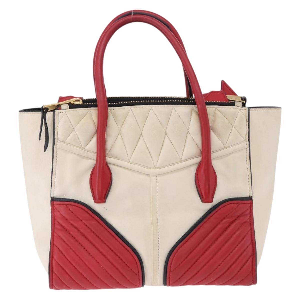 Miu Miu Biker Matelasse Hand Bag Leather 2way Ivory Red Auth 201287
