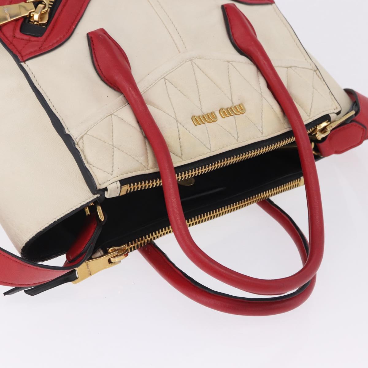 Miu Miu Biker Matelasse Hand Bag Leather 2way Ivory Red Auth 201287
