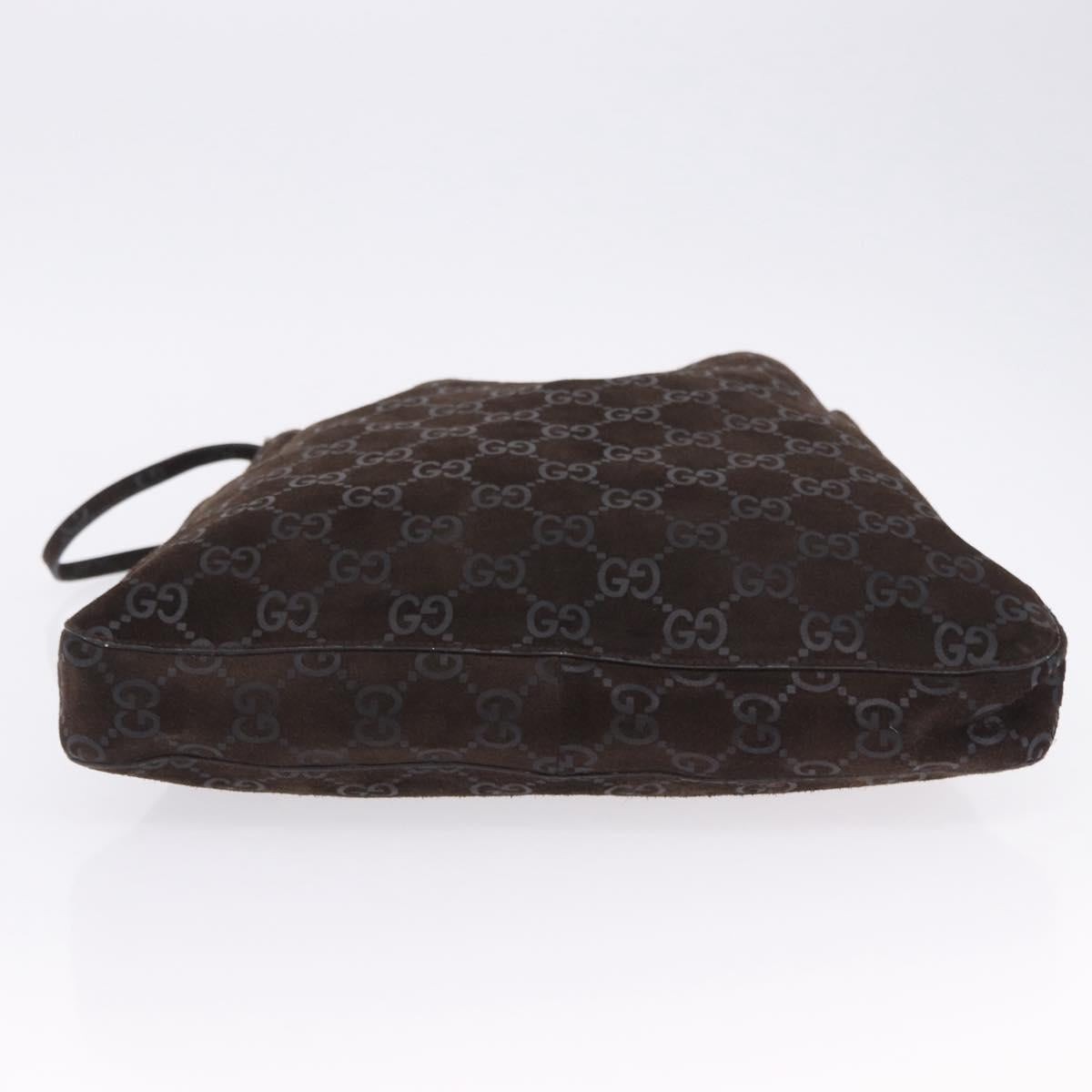 GUCCI GG Canvas Shoulder Bag Suede Brown Silver 001 3181 Auth 201288V