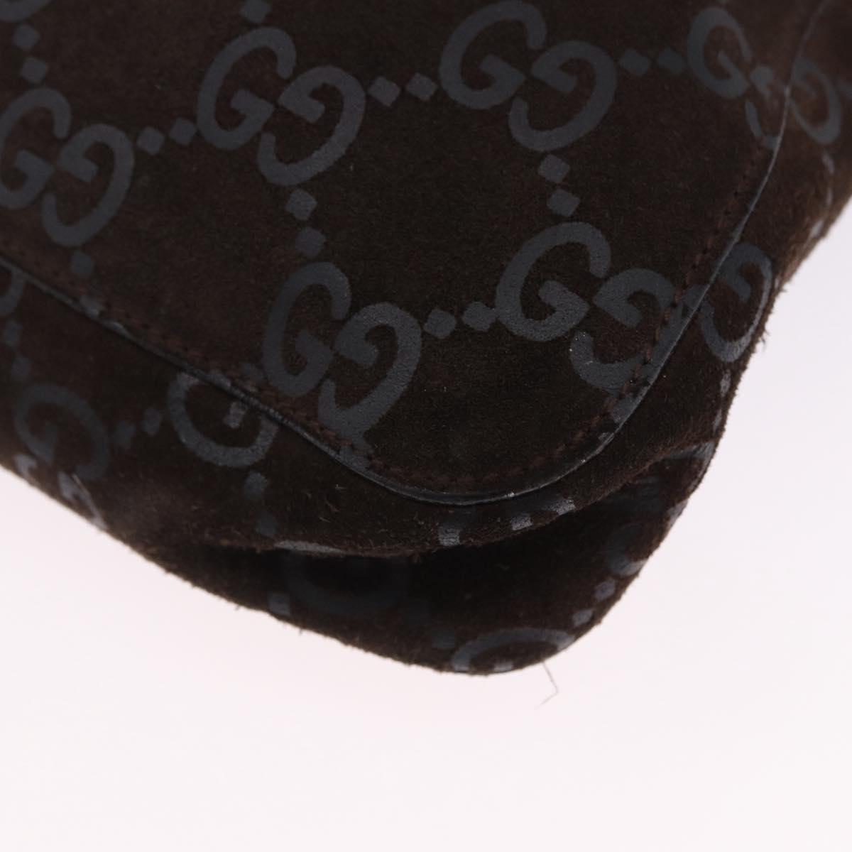 GUCCI GG Canvas Shoulder Bag Suede Brown Silver 001 3181 Auth 201288V