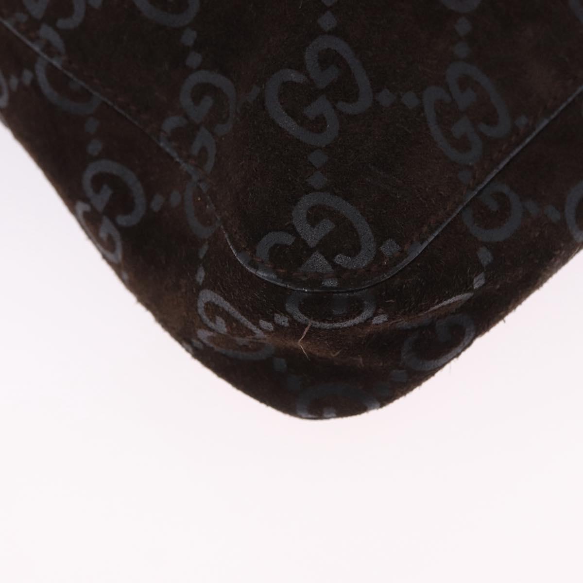 GUCCI GG Canvas Shoulder Bag Suede Brown Silver 001 3181 Auth 201288V