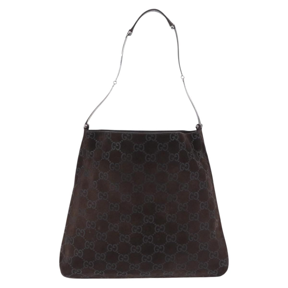GUCCI GG Canvas Shoulder Bag Suede Brown Silver 001 3181 Auth 201288V