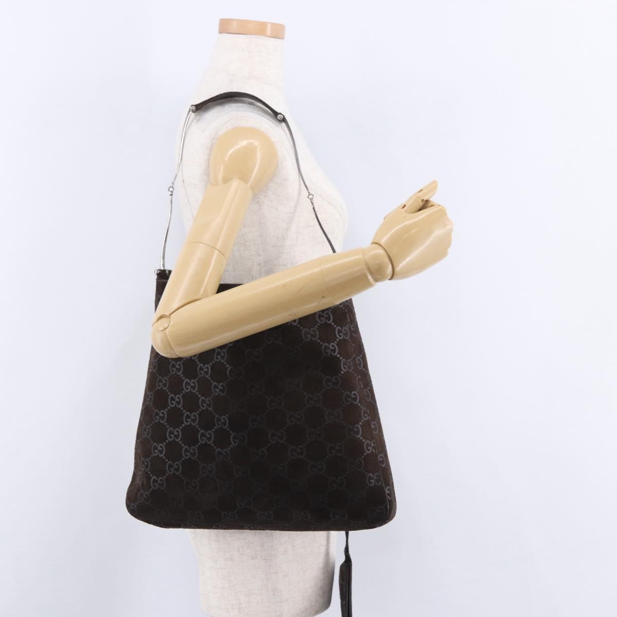 GUCCI GG Canvas Shoulder Bag Suede Brown Silver 001 3181 Auth 201288V