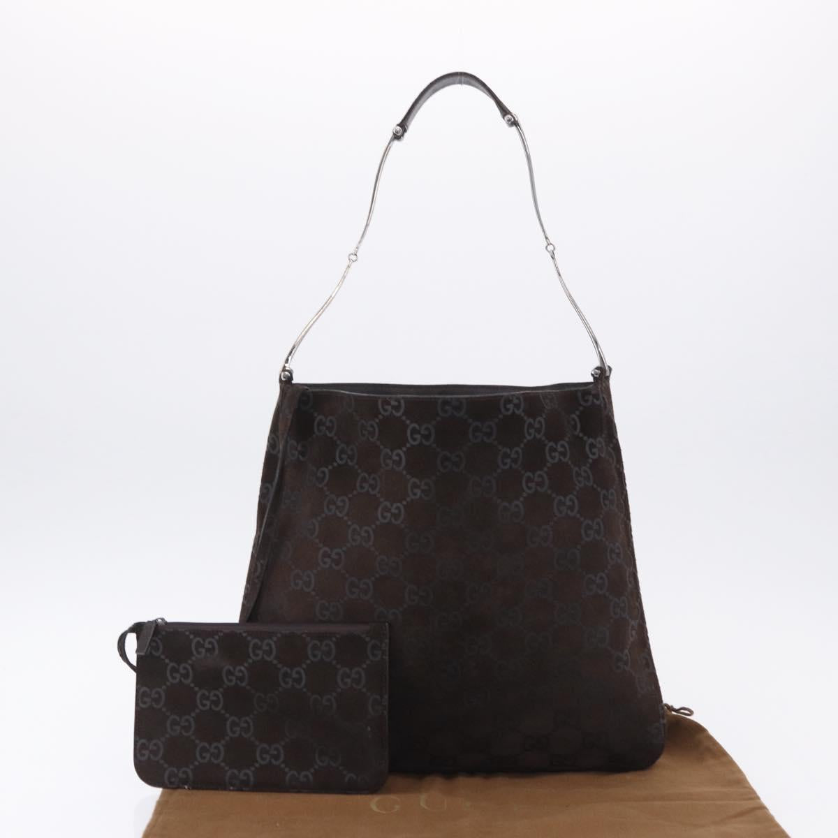 GUCCI GG Canvas Shoulder Bag Suede Brown Silver 001 3181 Auth 201288V