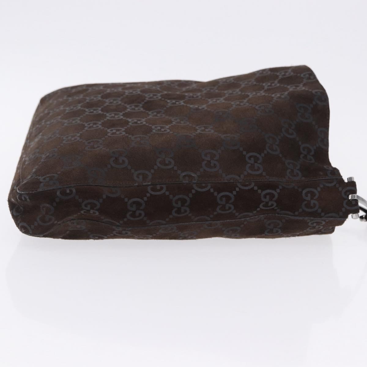 GUCCI GG Canvas Shoulder Bag Suede Brown Silver 001 3181 Auth 201288V
