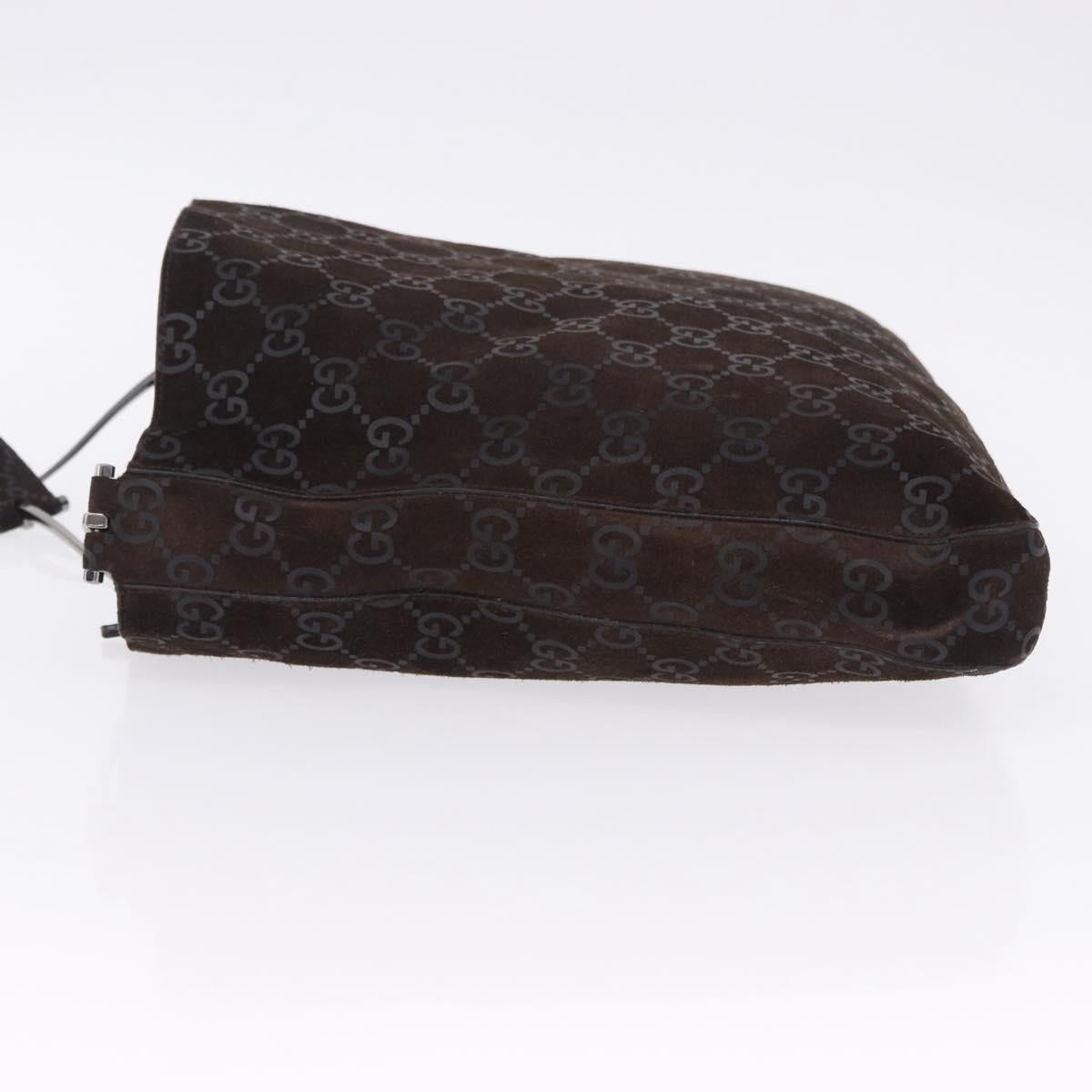 GUCCI GG Canvas Shoulder Bag Suede Brown Silver 001 3181 Auth 201288V
