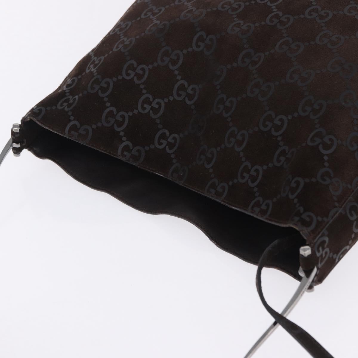 GUCCI GG Canvas Shoulder Bag Suede Brown Silver 001 3181 Auth 201288V
