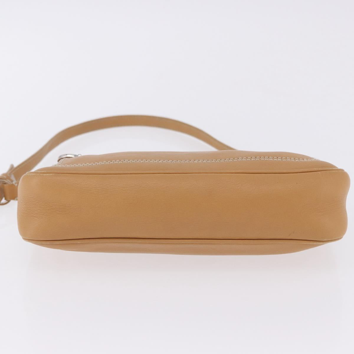 Salvatore Ferragamo Accessory Pouch Leather Beige Silver Auth 201289A