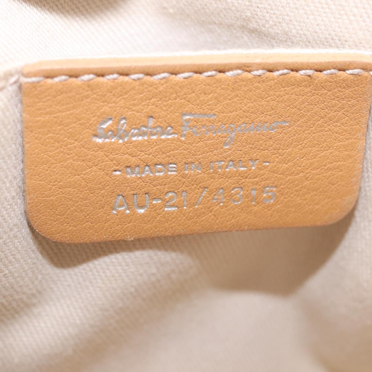 Salvatore Ferragamo Accessory Pouch Leather Beige Silver Auth 201289A