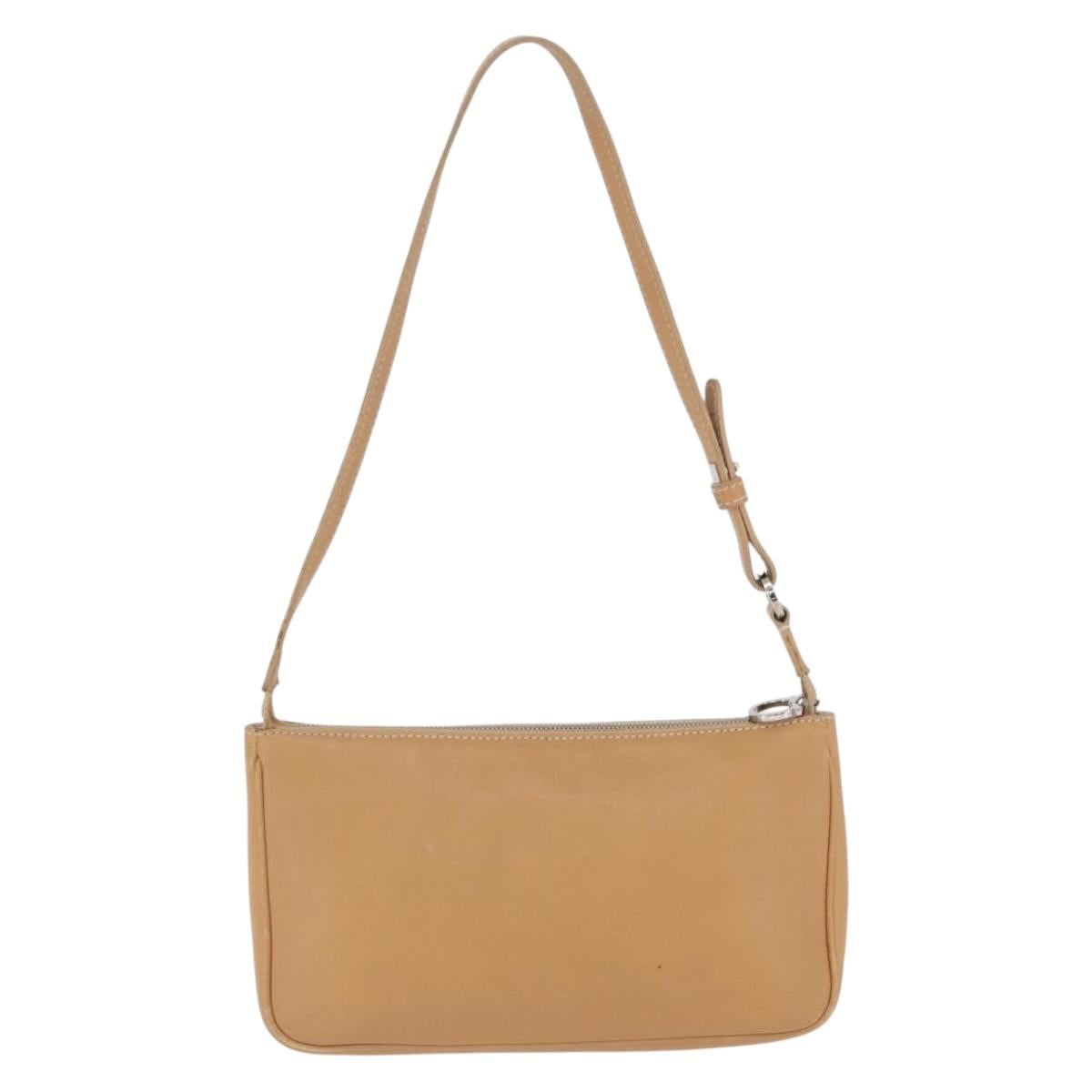 Salvatore Ferragamo Accessory Pouch Leather Beige Silver Auth 201289A