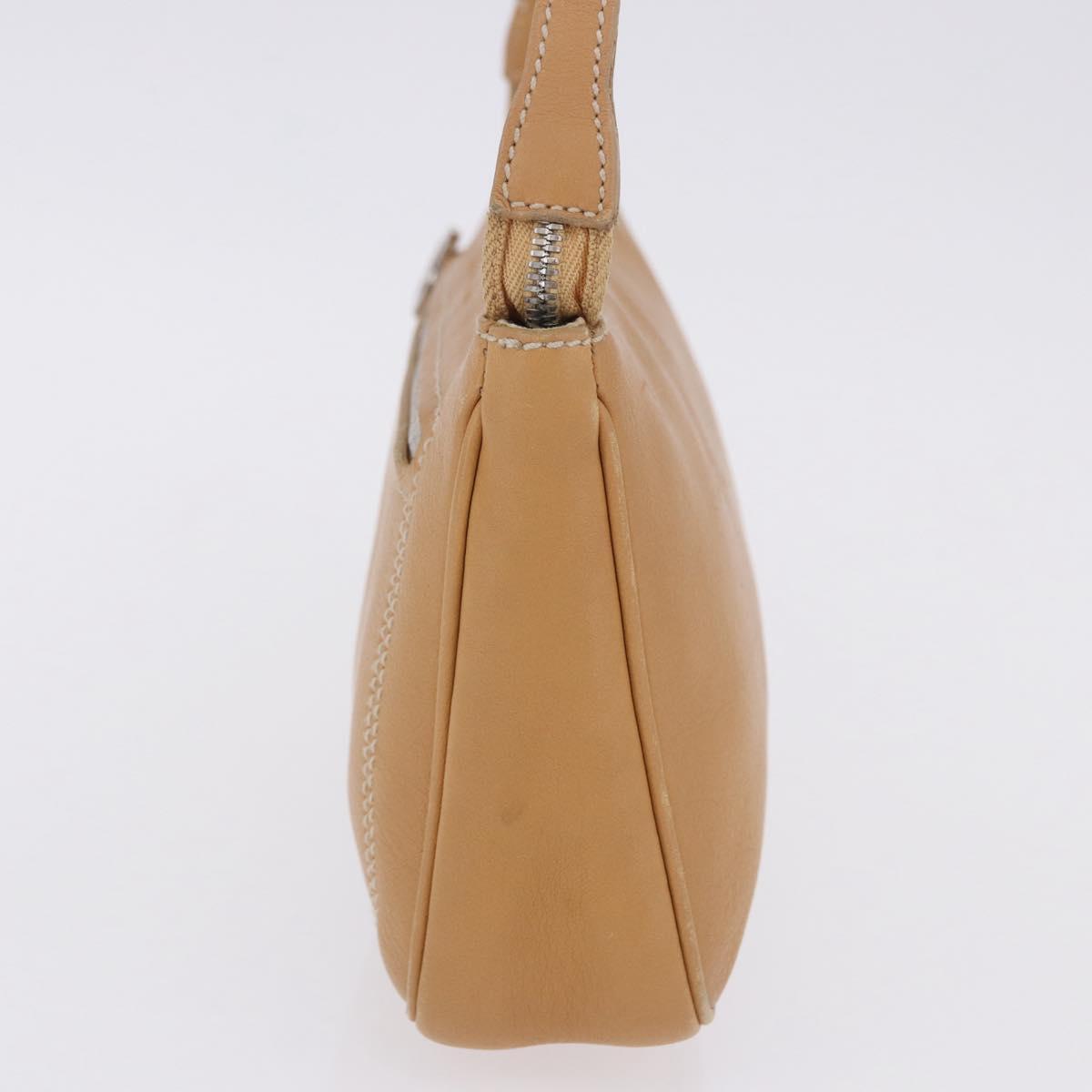 Salvatore Ferragamo Accessory Pouch Leather Beige Silver Auth 201289A