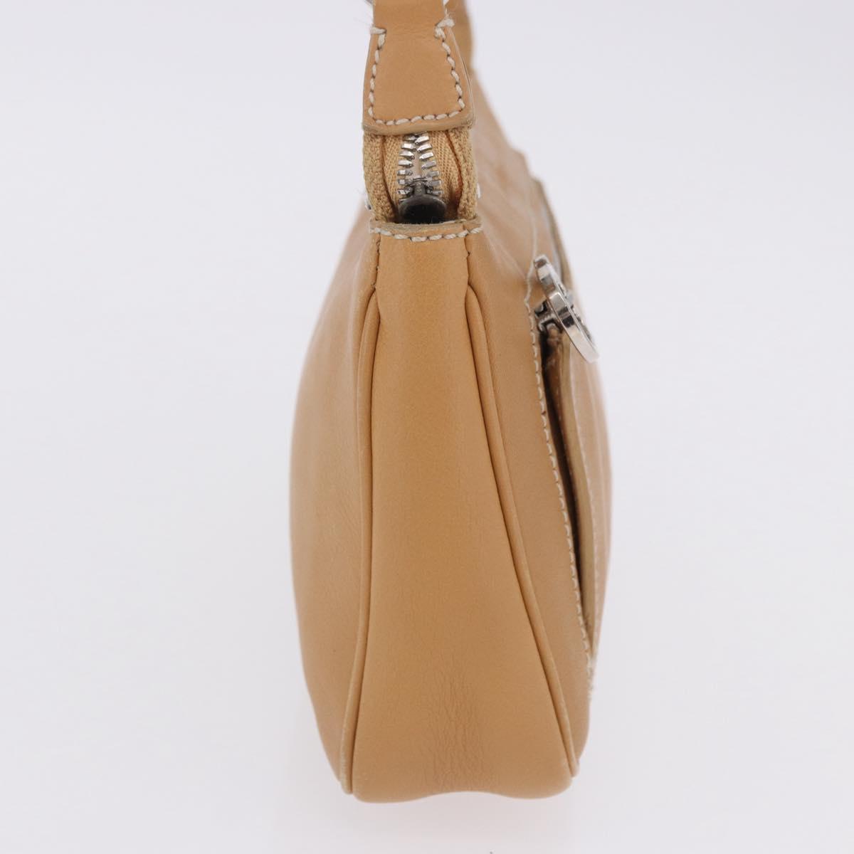 Salvatore Ferragamo Accessory Pouch Leather Beige Silver Auth 201289A