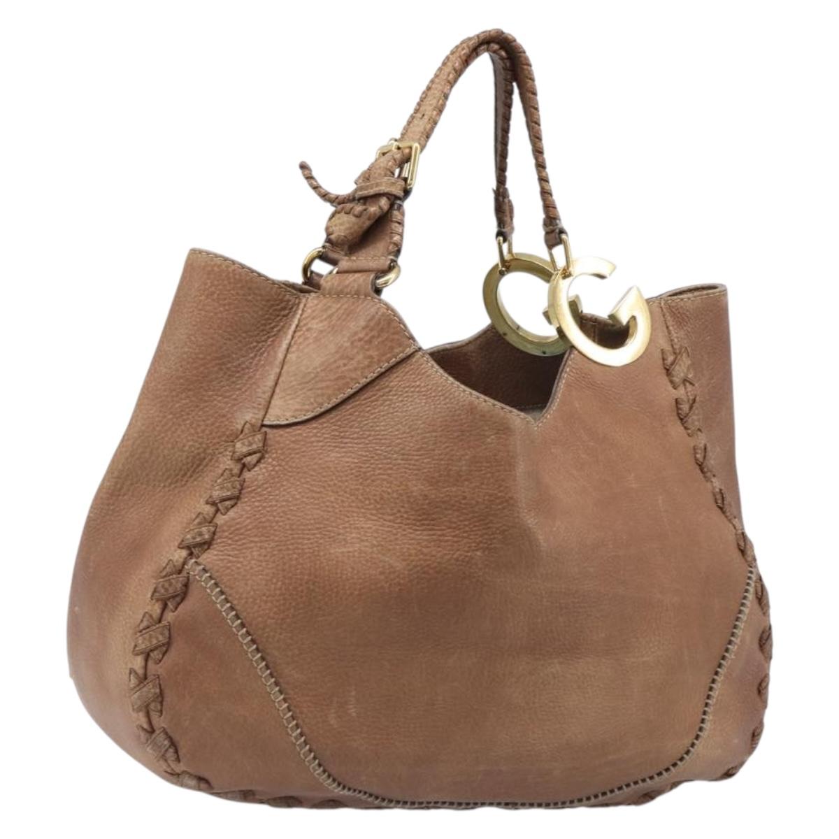 GUCCI Hand Bag Leather Brown Gold Tone 218782 Auth 201290