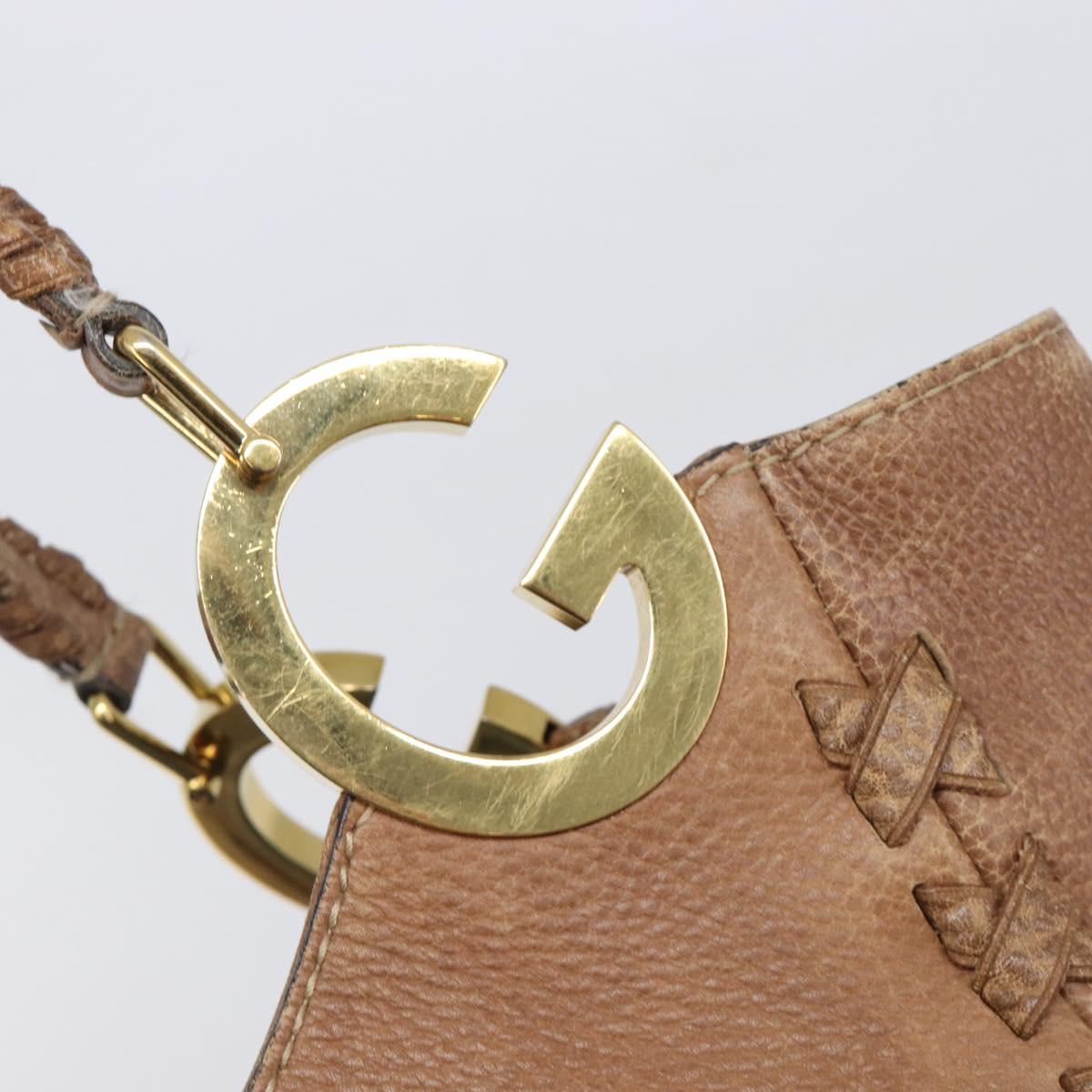 GUCCI Hand Bag Leather Brown Gold Tone 218782 Auth 201290