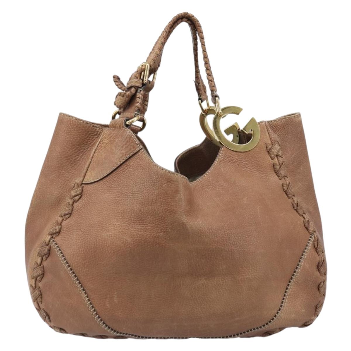 GUCCI Hand Bag Leather Brown Gold Tone 218782 Auth 201290
