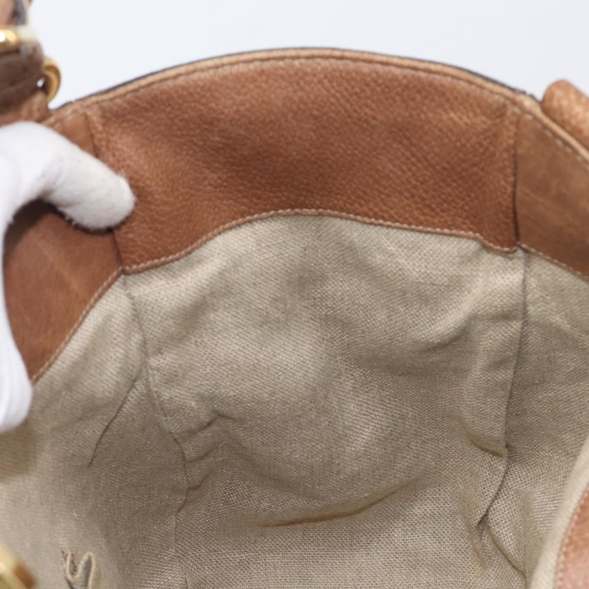 GUCCI Hand Bag Leather Brown Gold Tone 218782 Auth 201290