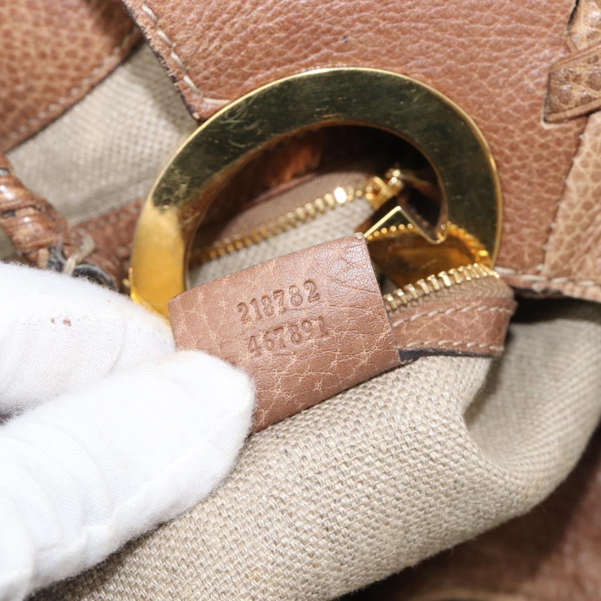 GUCCI Hand Bag Leather Brown Gold Tone 218782 Auth 201290