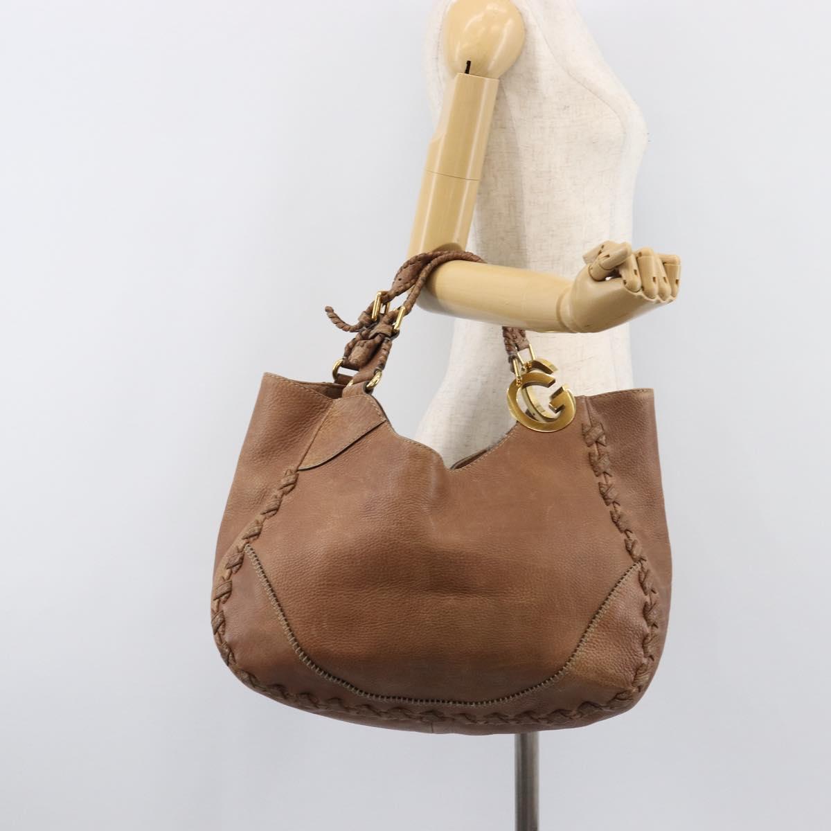 GUCCI Hand Bag Leather Brown Gold Tone 218782 Auth 201290
