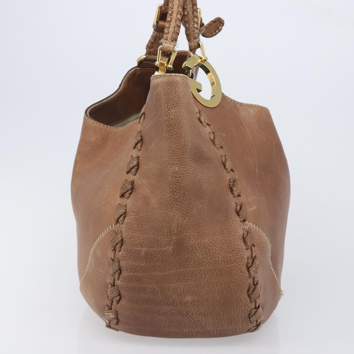 GUCCI Hand Bag Leather Brown Gold Tone 218782 Auth 201290