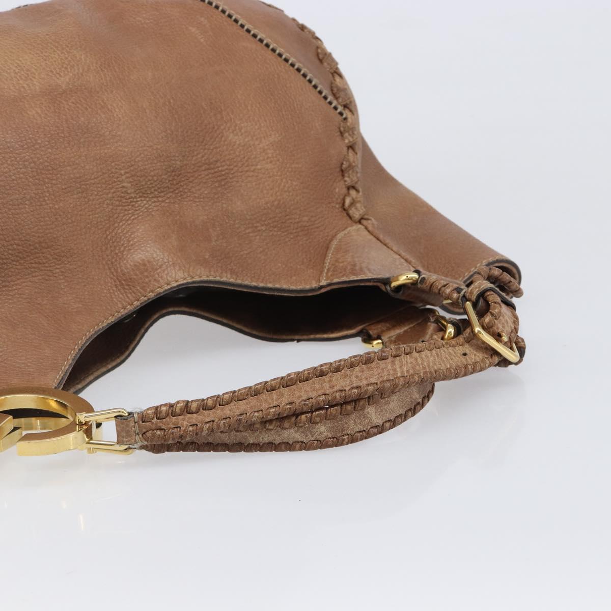 GUCCI Hand Bag Leather Brown Gold Tone 218782 Auth 201290