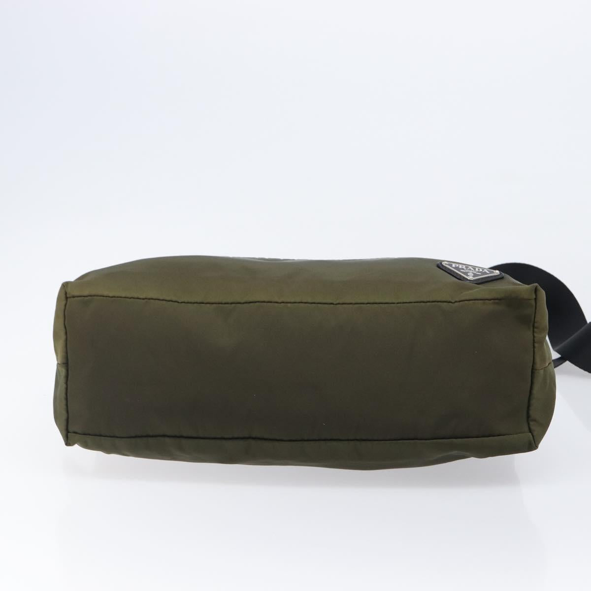 PRADA Shoulder Bag Nylon Khaki Silver Auth 201291A