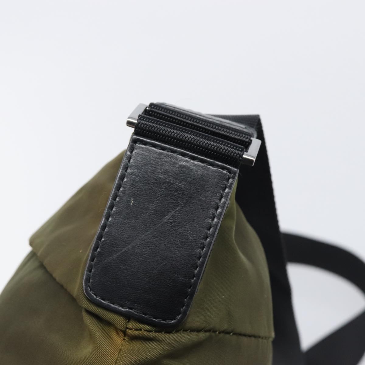 PRADA Shoulder Bag Nylon Khaki Silver Auth 201291A